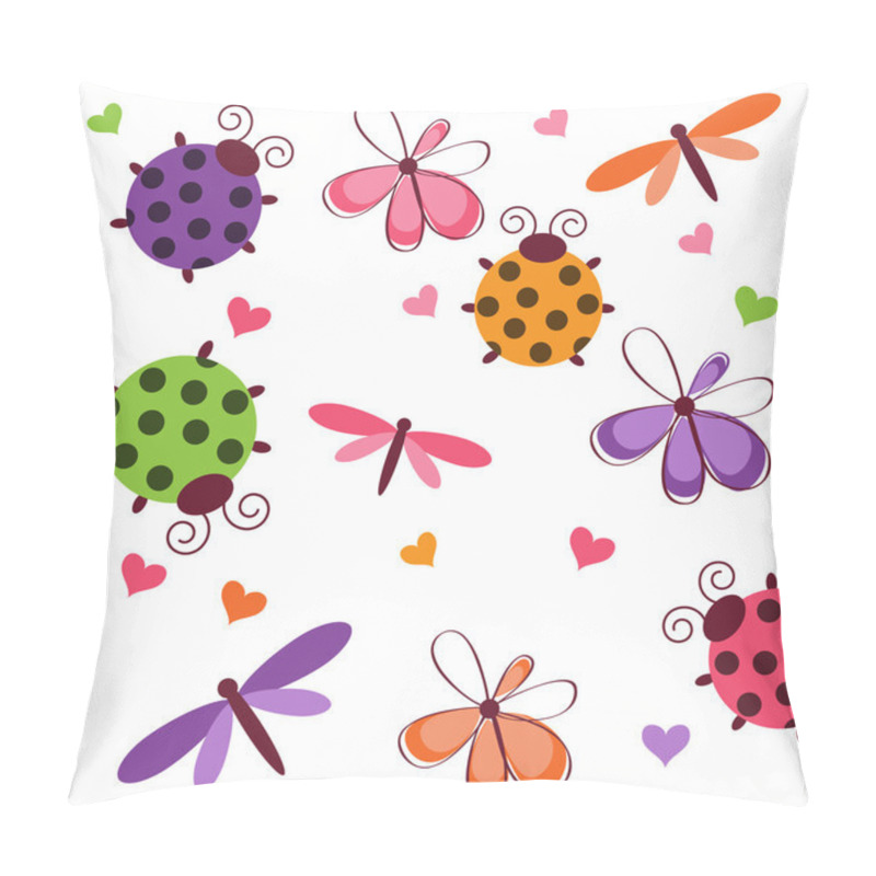 Personality  Pattern With Dragonflies, Ladybugs And  Hearts Pillow Covers