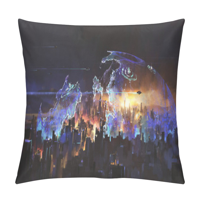 Personality  A City Attacked By Aliens, Science Fiction Illustration. Pillow Covers