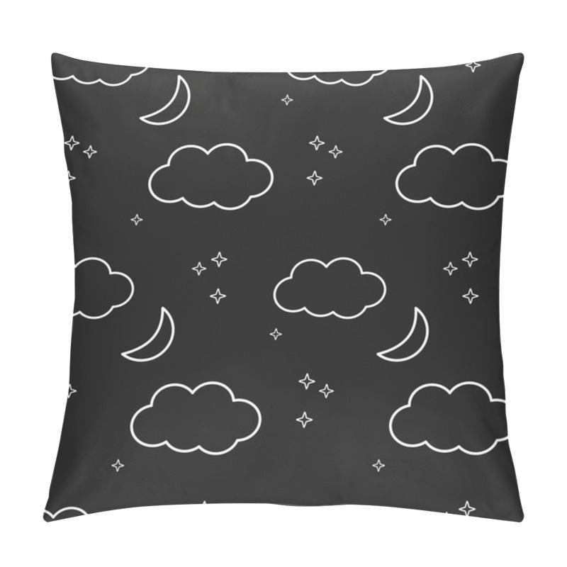 Personality  Black And White Night Sky With Stars Clouds And Moon Seamless Vector Pattern Background Illustration Pillow Covers