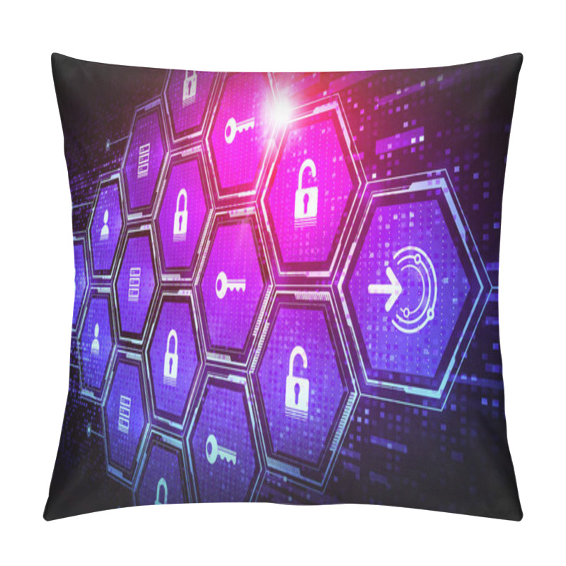 Personality  Identity And Access Management Technologies Concept - IAM And IdAM As Represented By Digital Access Icons On Abstract Tech Background - Conceptual Illustration Pillow Covers