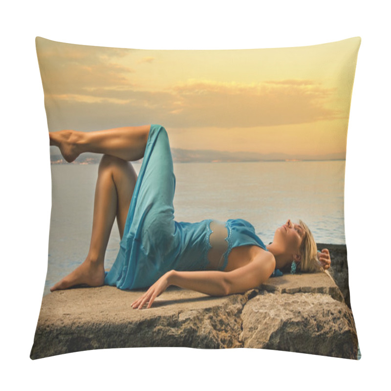 Personality  Young Woman Relaxing Near The Sea Pillow Covers