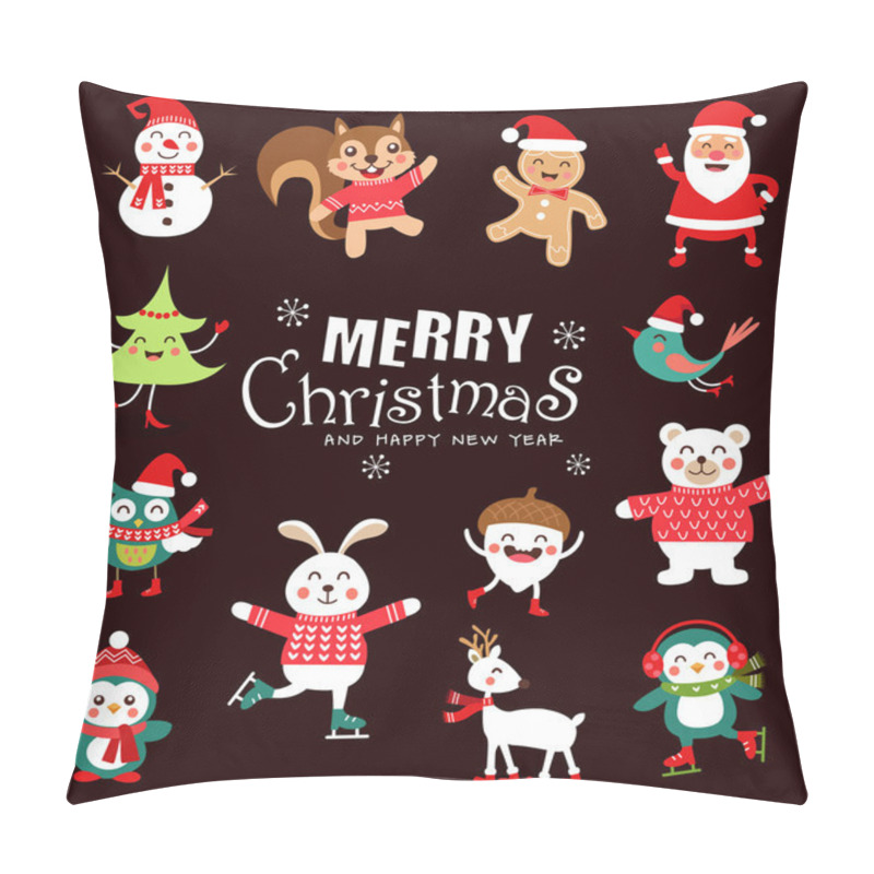 Personality  Set Of Funny Christmas Characters. Cute Animals. Vector Illustration. Pillow Covers