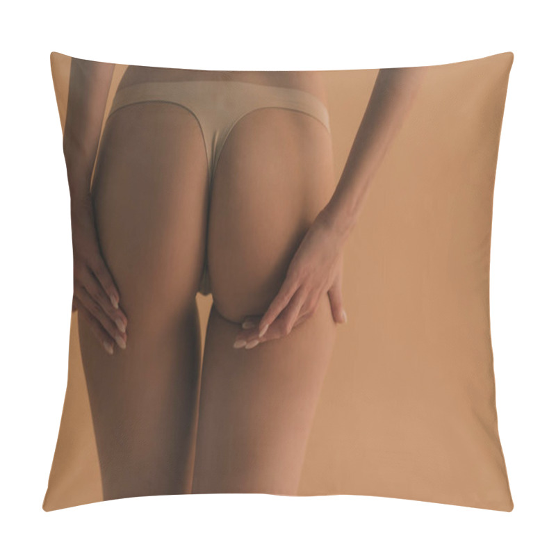 Personality  Cropped View Of Sexy Girl In Panties Touching Buttocks Isolated On Beige Pillow Covers