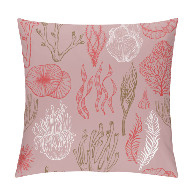 Personality  Seamless Pattern With Hand Drawn Corals, Sea Sponges, Living Organisms. Pillow Covers