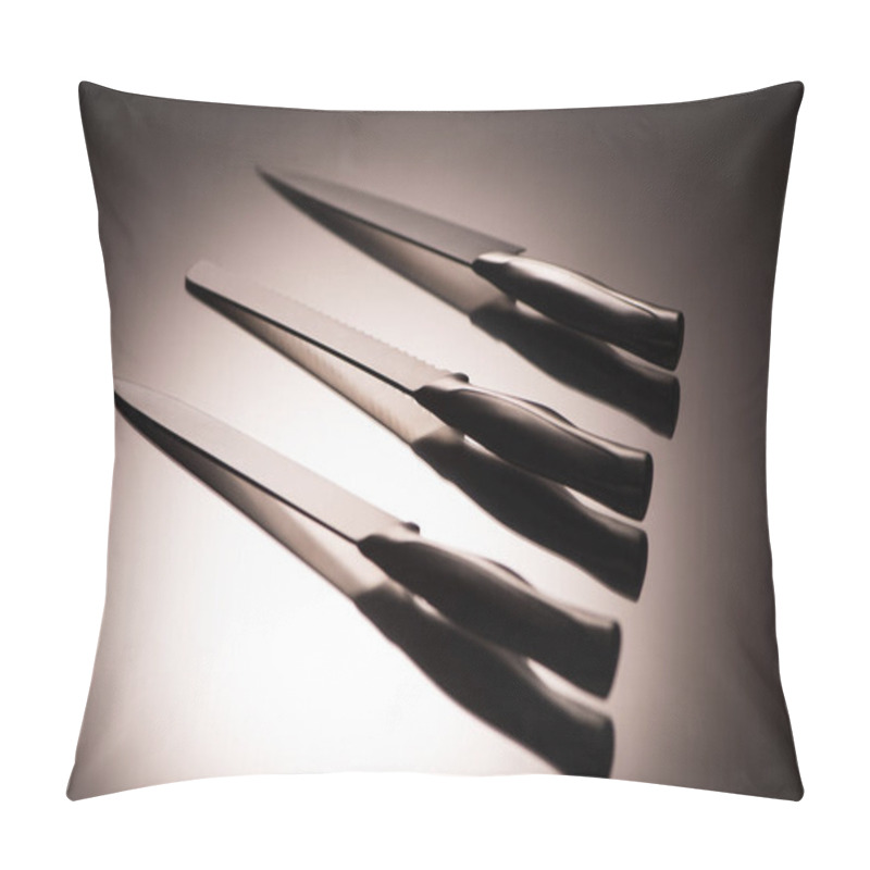 Personality  Close-up View Of Various Kitchen Knives On Grey Pillow Covers