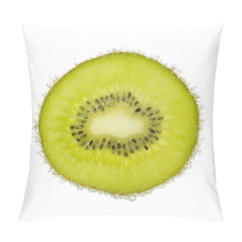 Personality  Nice Slice Of Kiwi, Covered With Bubbles Isolated On White. Pillow Covers