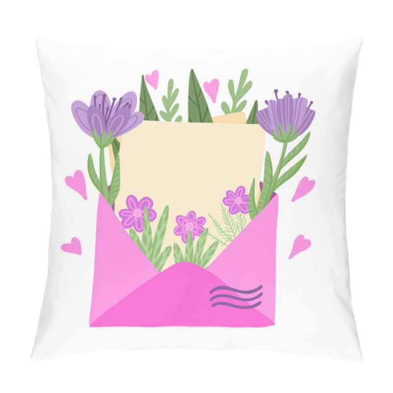 Personality  Love Letter Concept.Envelope With Spring Flowers, Leaves Coming Out From Letter. Romantic Background, Love Message In An Envelope For Valentine, Birthday, Anniversary.  Concept Of Valentine's Day. Pillow Covers