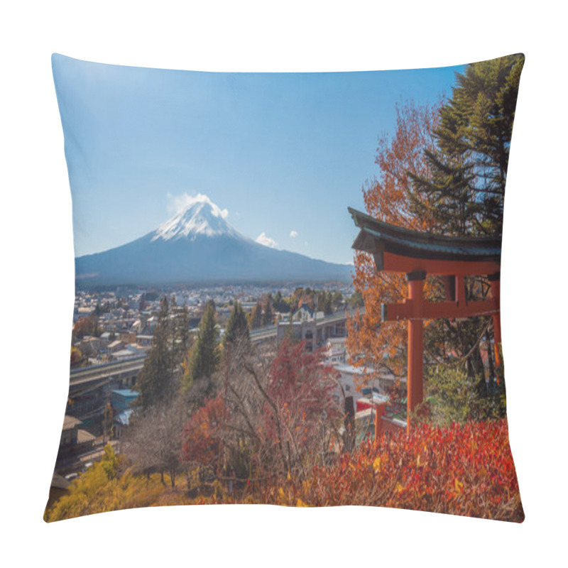 Personality  Mount Fuji, The Iconic Symbol Of Japan, During The Season Of Autumn Foliage, A Period Of Exceptional Beauty. Pillow Covers