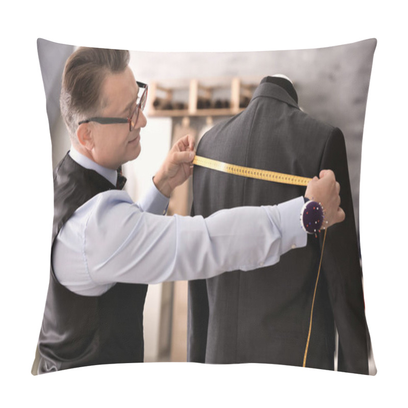 Personality  Tailor Taking Measurements Of Jacket On Mannequin In Atelier Pillow Covers