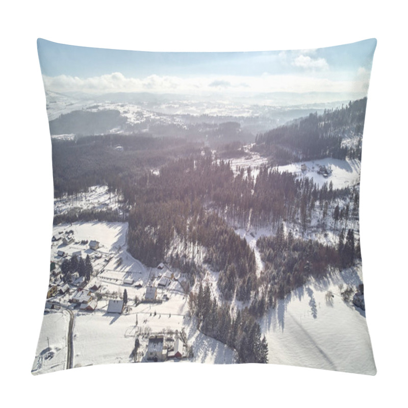 Personality  Beautiful Panoramic Aerial Drone View Panorama To The To The Istebna - Large Village And The Seat Of Gmina Istebna, Cieszyn County In Silesian Voivodeship, Southern Poland Pillow Covers