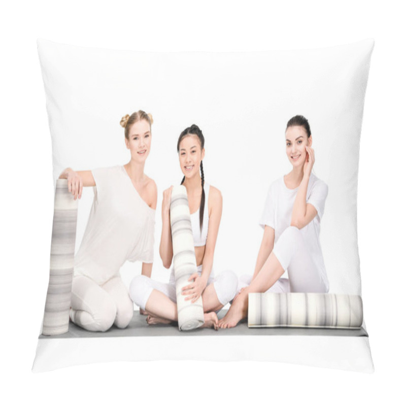 Personality  Multiethnic Girls With Yoga Mats Pillow Covers