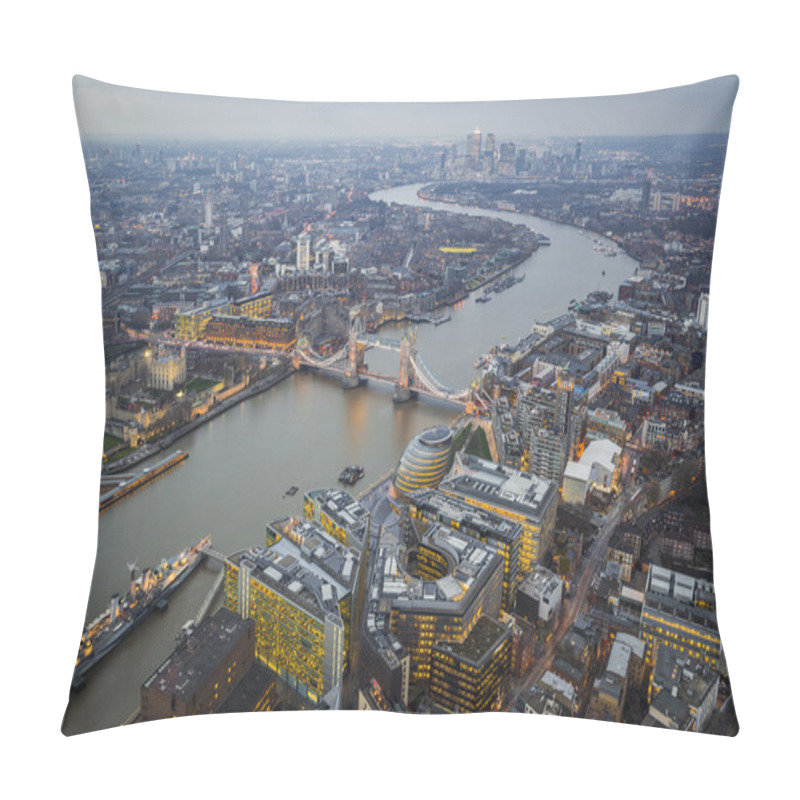 Personality  London, England - Aerial Skyline View Of London With The World Famous Tower Bridge, Tower Of London And Skyscrapers Of Canary Wharf At Dusk Pillow Covers