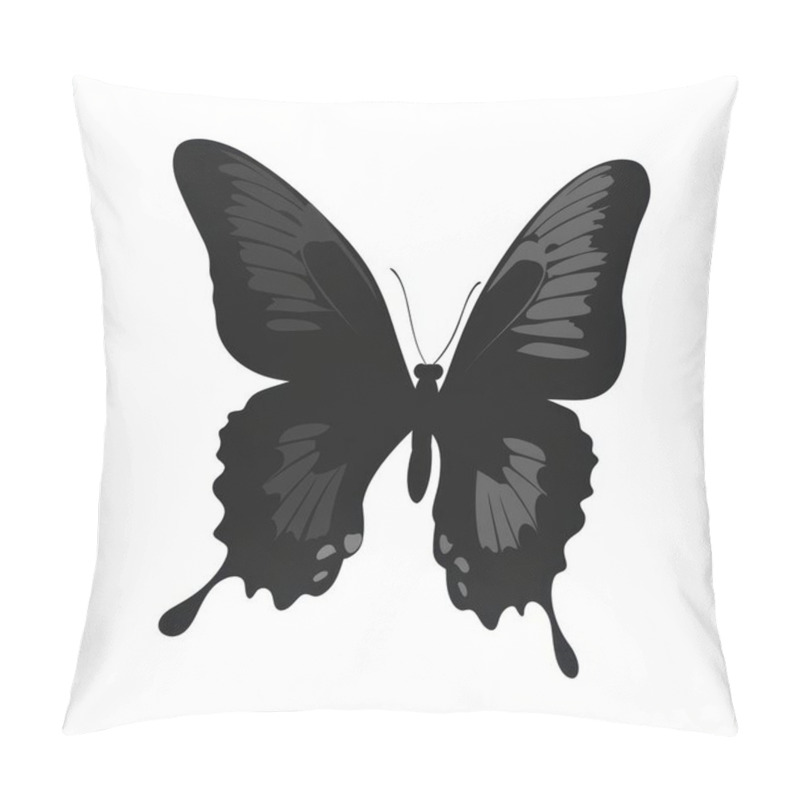 Personality  Stylized Black Butterfly Silhouette Against A White Background, Showcasing Intricate Wing Patterns. Pillow Covers