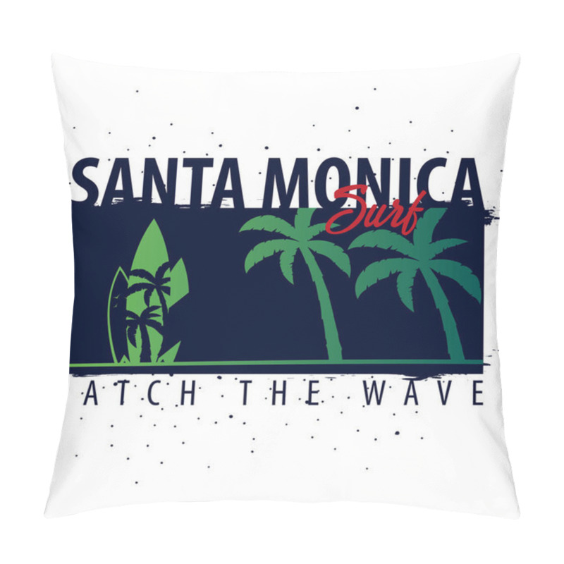 Personality  Santa Monica Surfing Graphic With Palms. T-shirt Design And Print. Pillow Covers