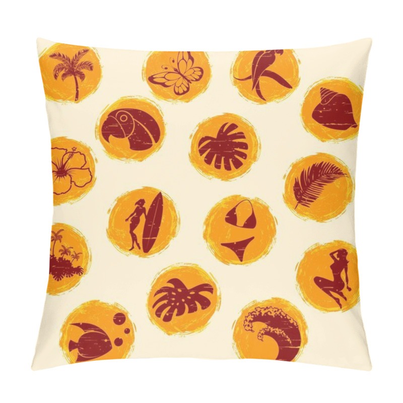 Personality  Retro Tropical Grunge Buttons In Warm Tones Pillow Covers