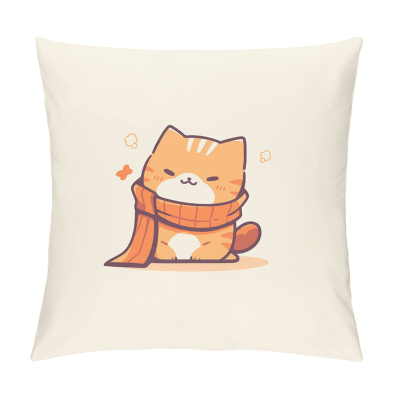 Personality  Adorable Cat With Scarf In Cozy Minimalistic Illustration. Vector Cute Cat. Pillow Covers