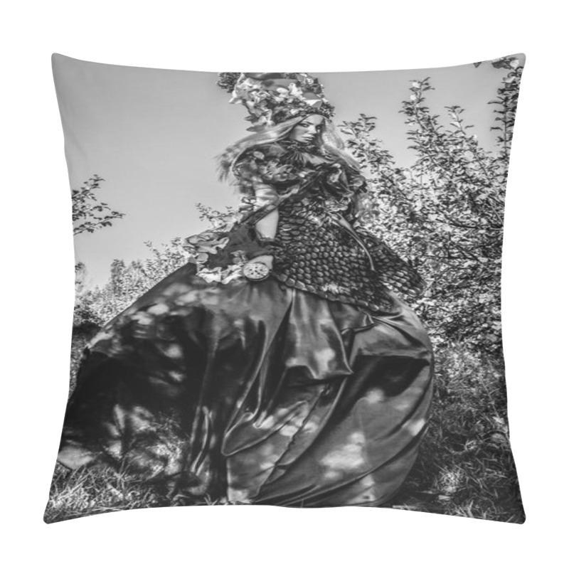 Personality  Fairy Tale Girl In Fantasy Stylization. Black-white Photo.  Pillow Covers