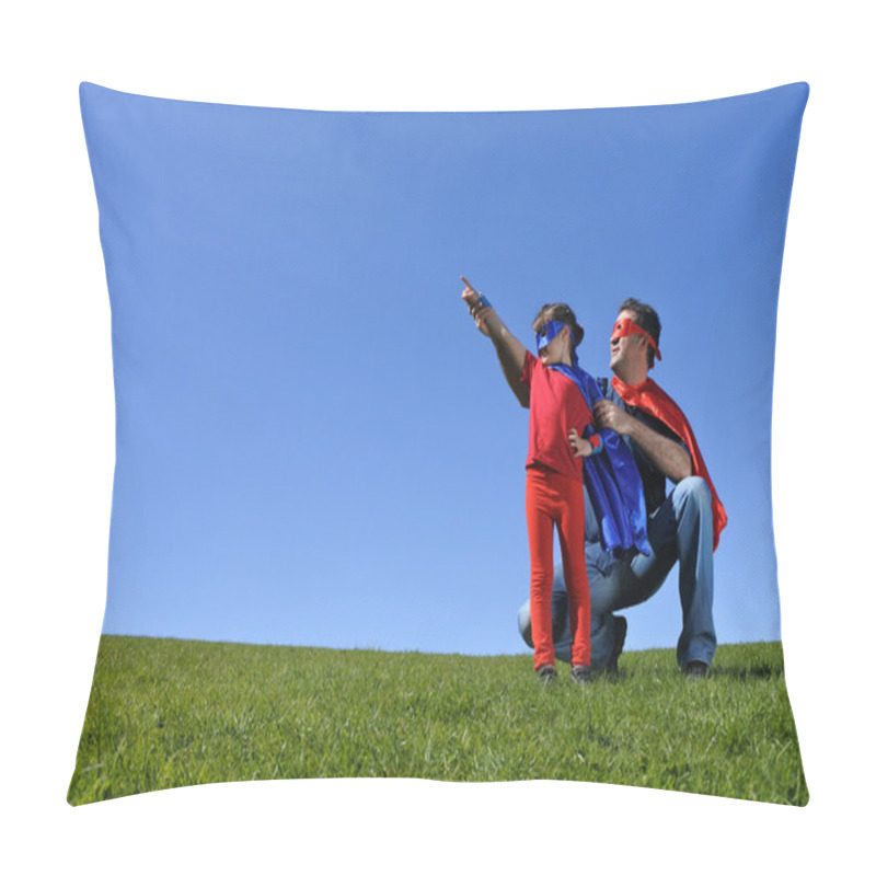 Personality  Superhero Father Shows His Daughter How To Be  A Superhero  Pillow Covers