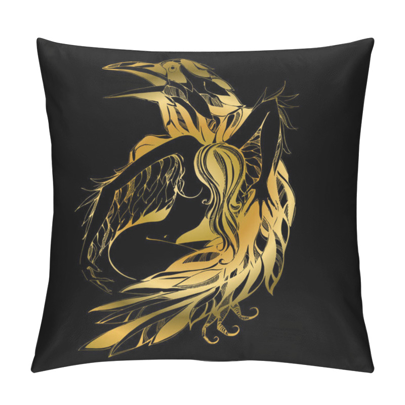 Personality  Raven And Angel. Graphics. Gold. Defender. The Patron Of The Vector Pillow Covers