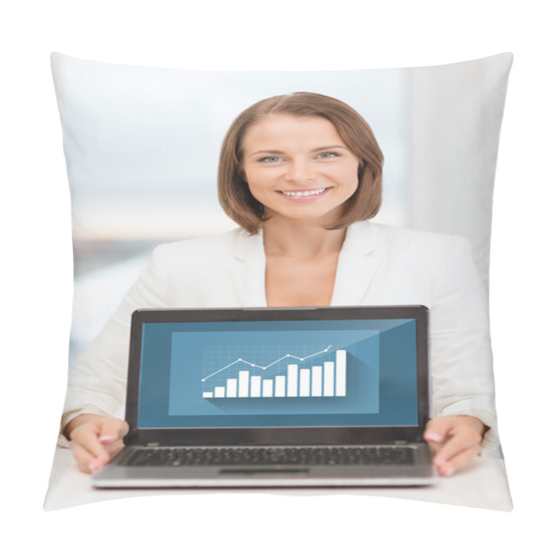 Personality  Smiling Businesswoman With Laptop Computer Pillow Covers