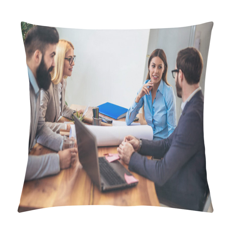 Personality  Business People Working Together On Project And Brainstorming In Pillow Covers