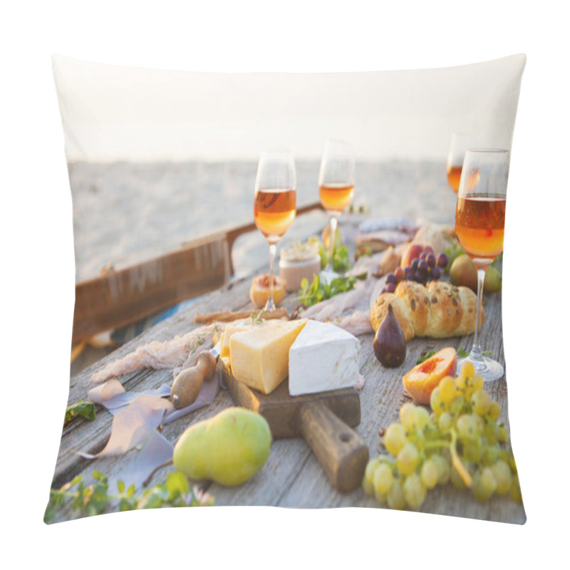 Personality  Picnic On The Beach At Sunset In Boho Style, Food And Drink Conc Pillow Covers