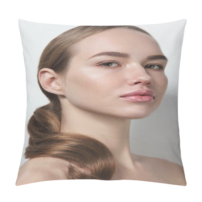 Personality  Young Beautiful Healthy Woman With Clean Make-up Pillow Covers