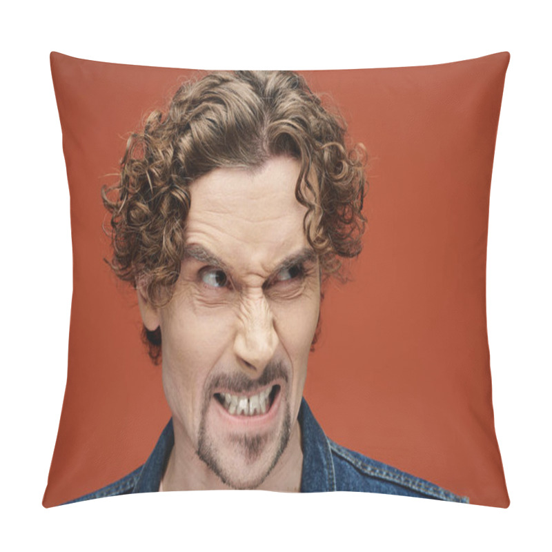 Personality  A Man Displays Intense Emotion While Posing On A Bright Backdrop. Pillow Covers