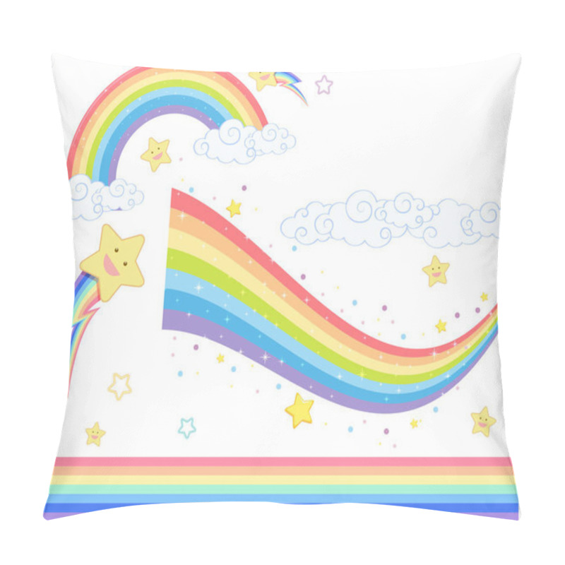 Personality  Differents Rainbows With Cute Stars And Clouds Isolated On White Background Illustration Pillow Covers