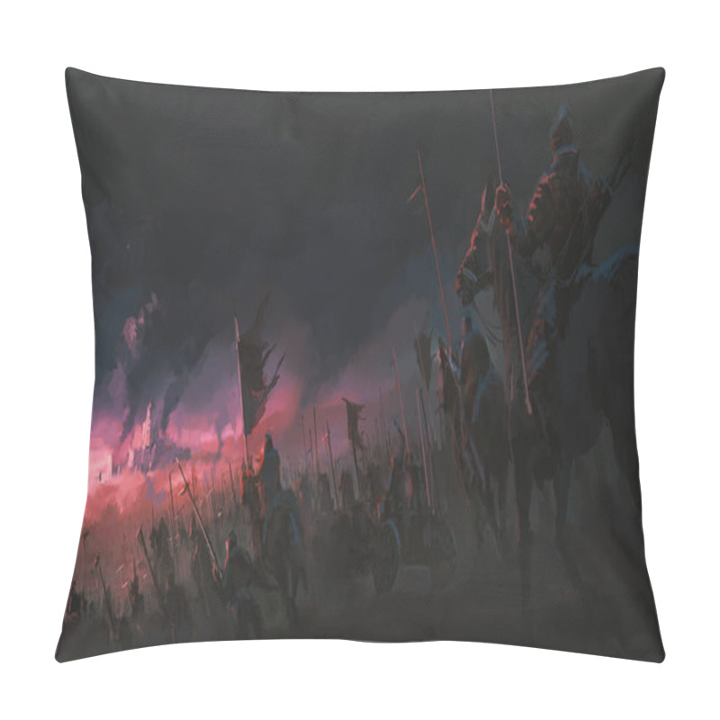 Personality  The Pressure Of The Army, Ancient War Scenes, Digital Painting. Pillow Covers