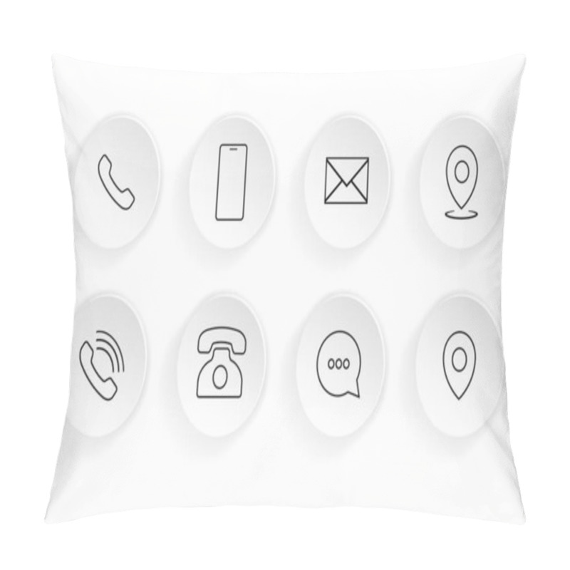 Personality  Contact, Communication Icon Set. Location, Email, Envelope, Chat, Cell Phone, Smartphone, Mobile, Web Button Vector On Isolated White Background Eps 10 Pillow Covers