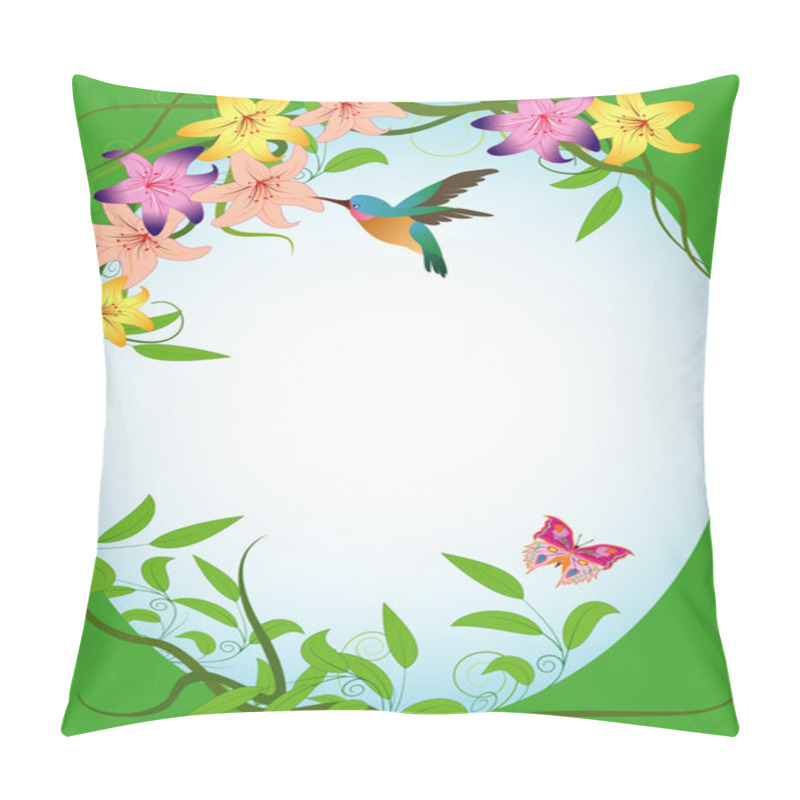 Personality  Background With Hummingbird And Flowers Pillow Covers