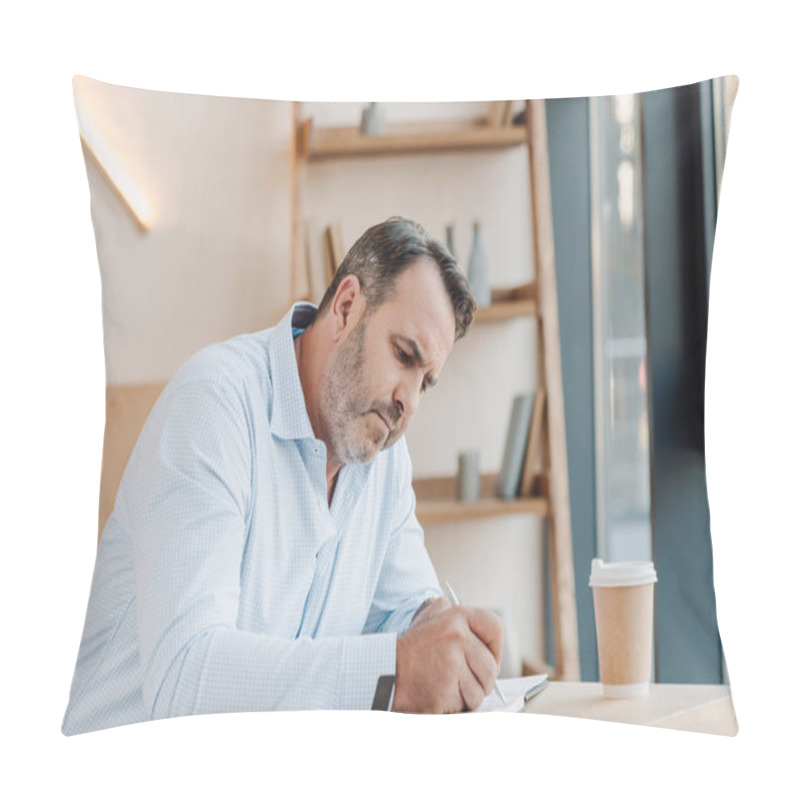 Personality  Businessman Writing In Notebook Pillow Covers