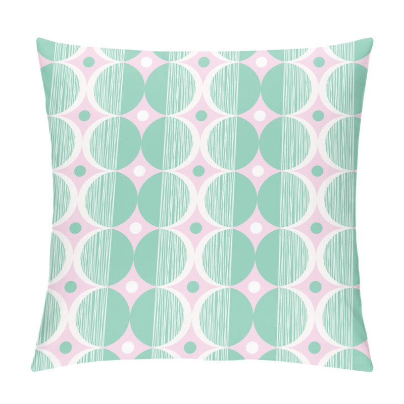 Personality  Retro Mod Style Vector Seamless Pattern With Mint And Cream Circles On Pink Background. Stylish Geometric Graphic Print Pillow Covers