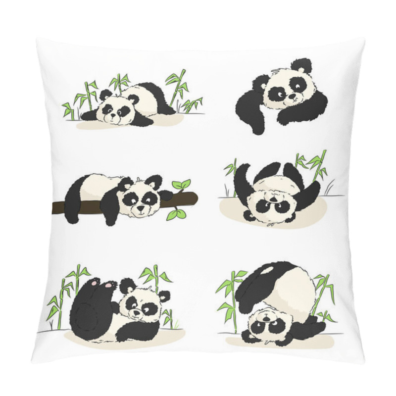 Personality  A Set Of Illustrations With A Panda Cub. Panda Sleeping, Eating, Playing. Hand Drawing. Pillow Covers