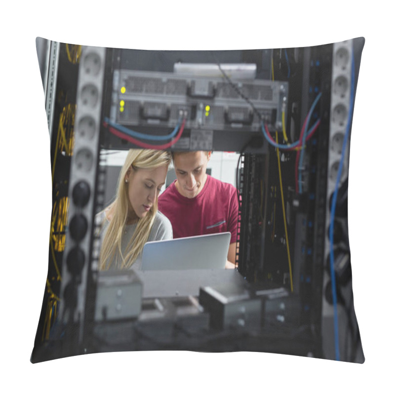 Personality  Two IT Engineers In Data Center, Server Room Pillow Covers