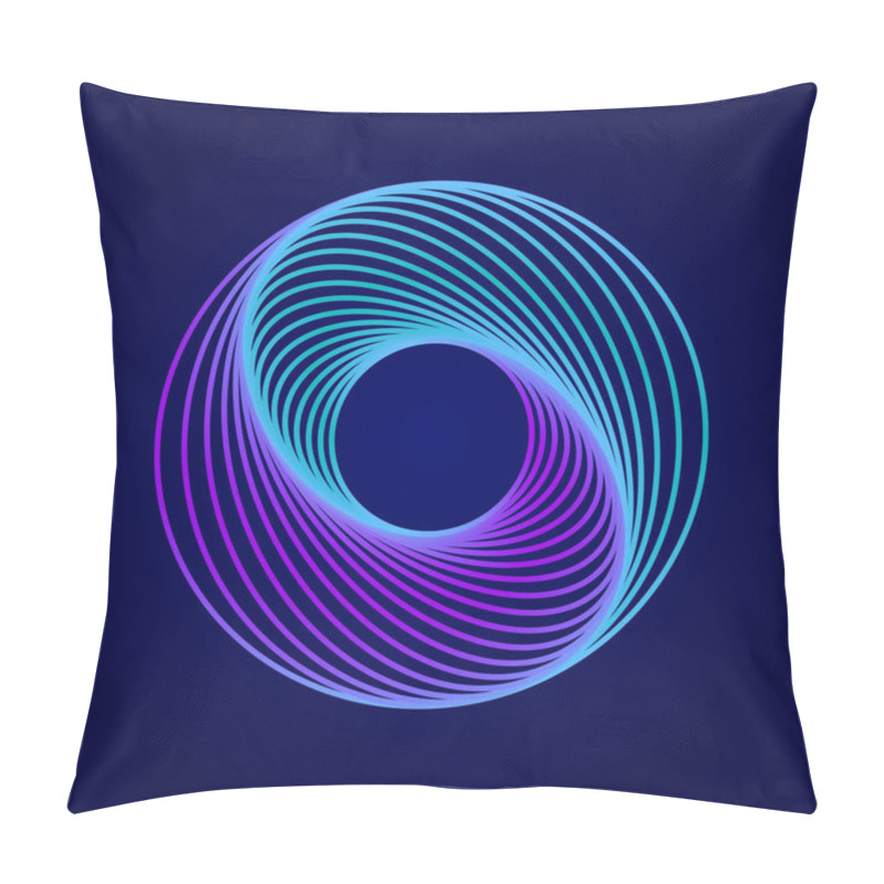 Personality  Set Of Abstract Swirling Symbols. Twisted Wireframe Tunnel. Curved Shape. Technology Glowing Polygon Element. Pillow Covers