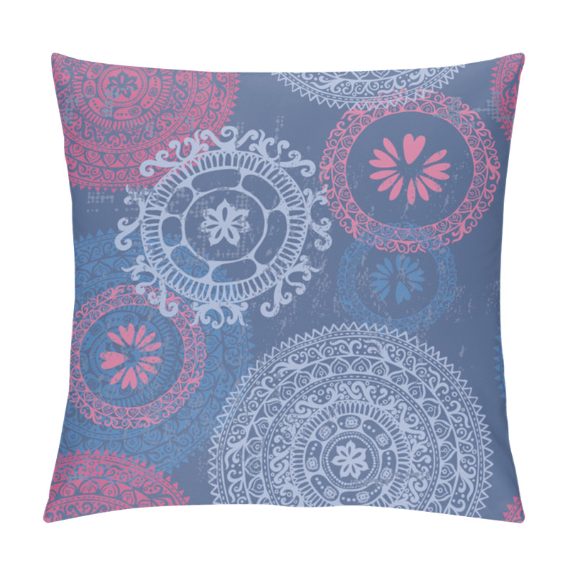 Personality  Hand Drawn  Ethnic Seamless Pattern In Blue Tones Pillow Covers