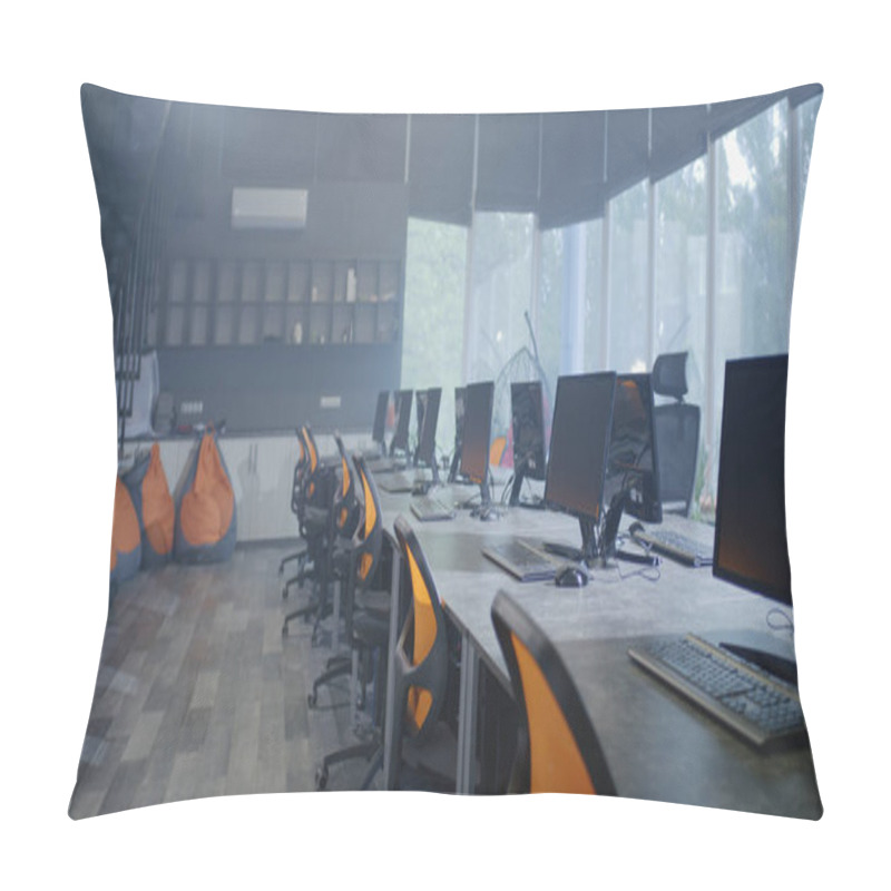 Personality  An Empty Workplace With Computers Pillow Covers