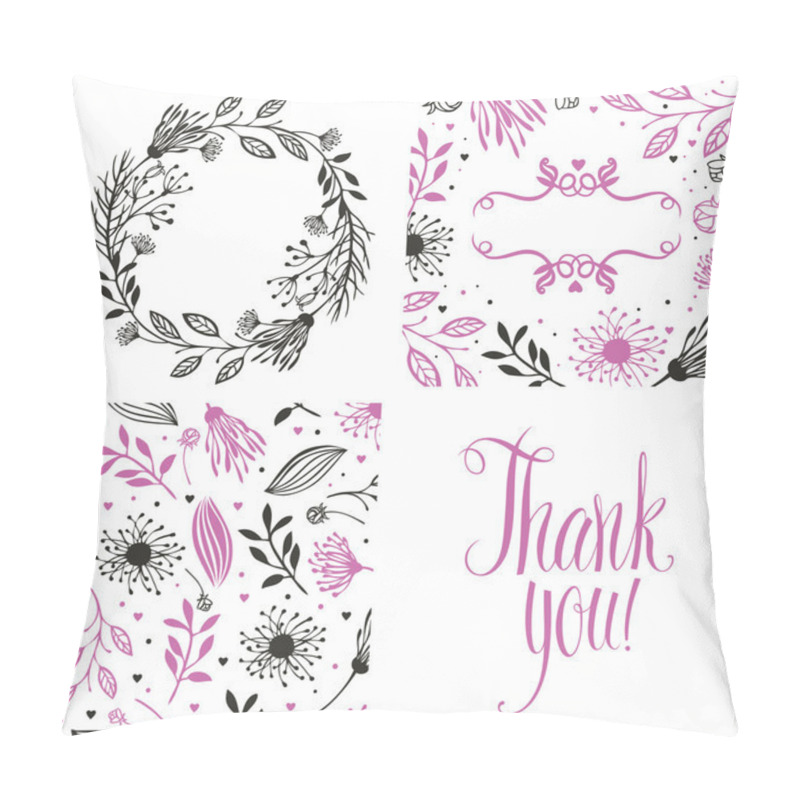 Personality  Round Frame Of Flowers, Pattern And Thank You Card Pillow Covers