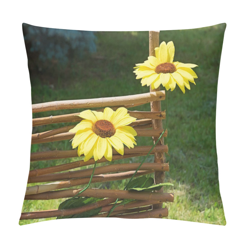 Personality  Artificial Sunflowers On The Decorative Fence. Pillow Covers