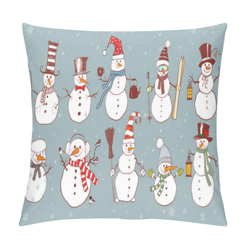 Personality  Set Of Doodle Sketch Snowmen Pillow Covers