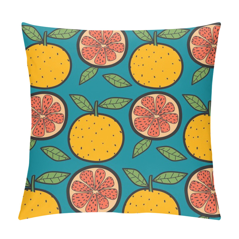 Personality  Oranges Fruit Pattern With Blue Background. Hand Drawn Vector Illustration. Pillow Covers