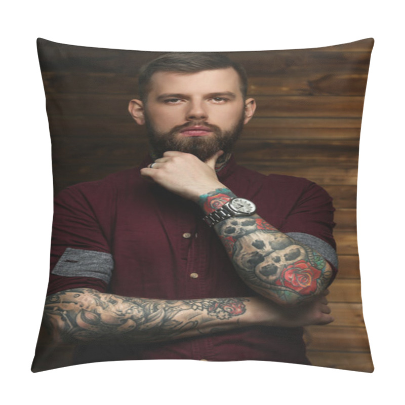 Personality  Handsome Man With Tattoos Pillow Covers