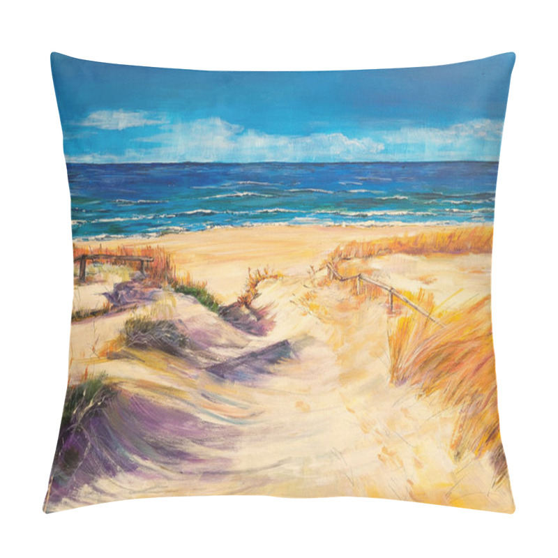 Personality  Sea And Dunes. Painting With Acrylic And Oil Pillow Covers