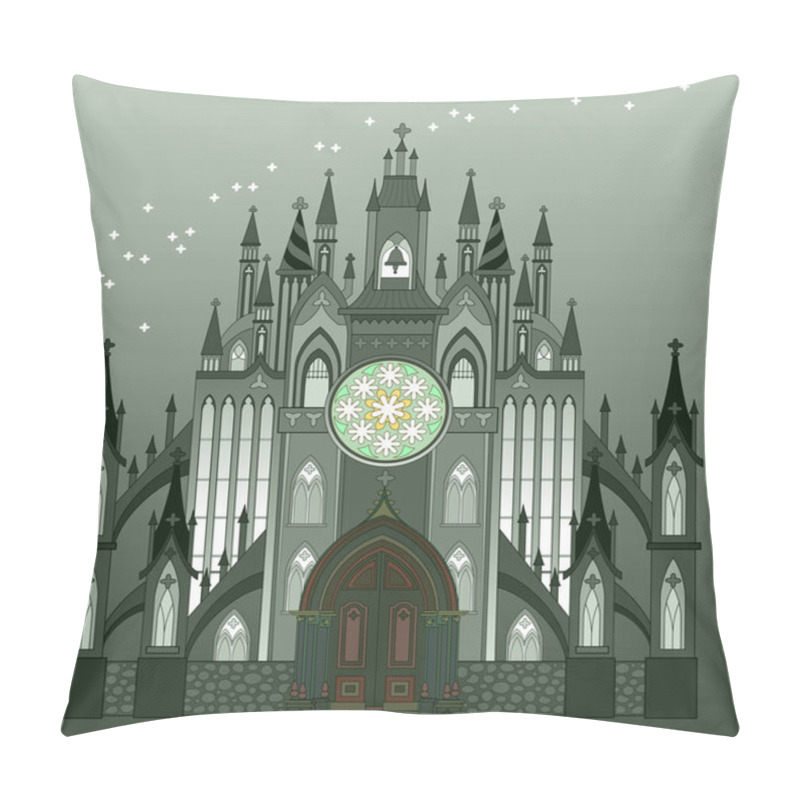 Personality  Fantastic Gothic Castle From Fairyland. Illustration Of Medieval Cathedral With Beautiful Stained Glass Rose. Middle Ages In Western Europe. Print For Travel Company. Cover For Kids Fairy Tale Book. Pillow Covers