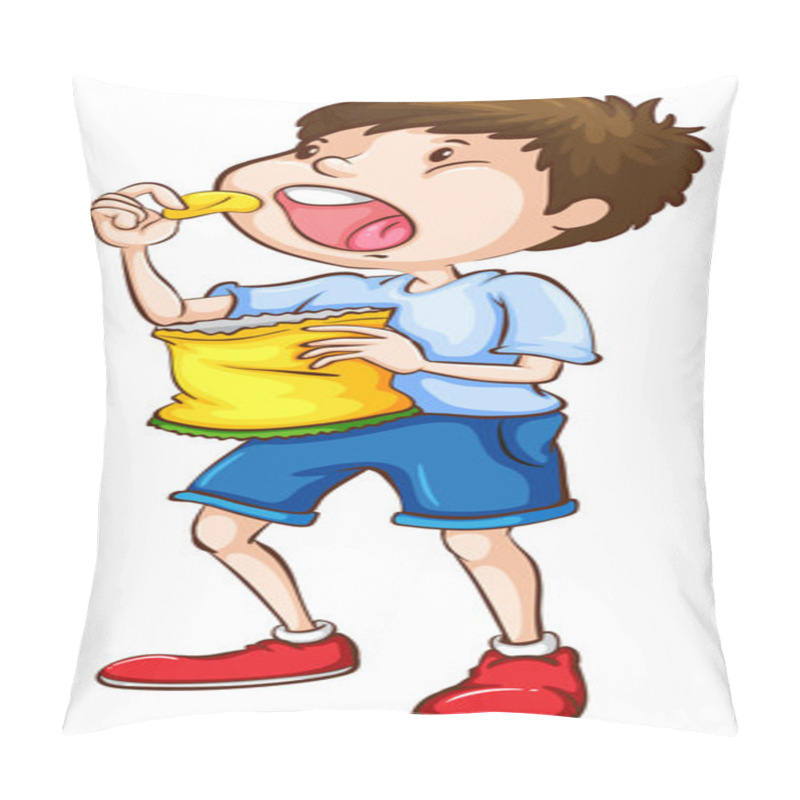 Personality  A Simple Sketch Of A Boy Eating Chips Pillow Covers