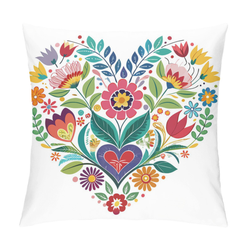 Personality  Vibrant Heart Illustration Made Of Flowers And Leaves Pillow Covers