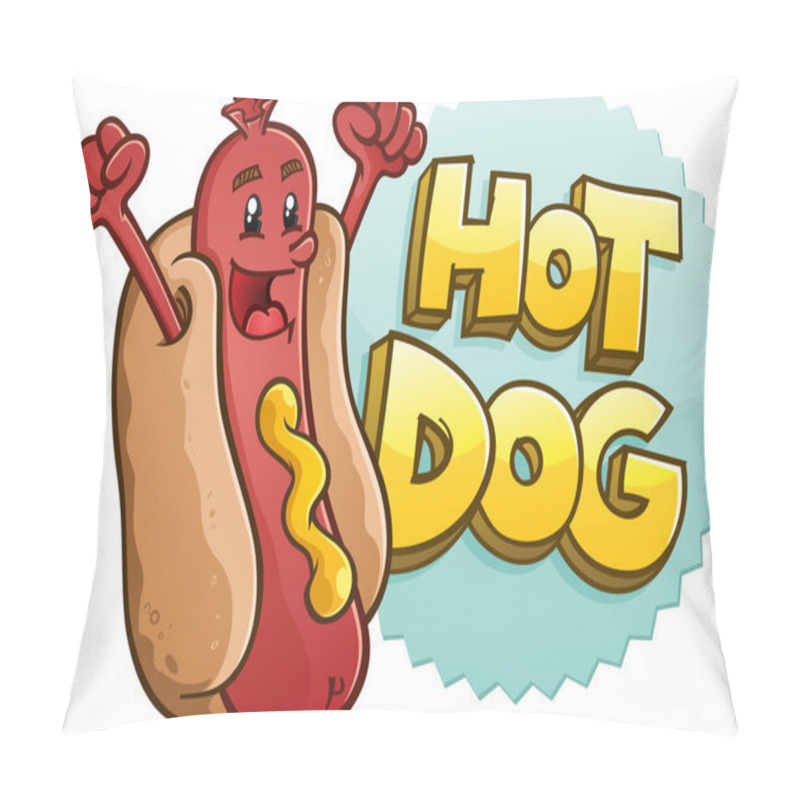 Personality  Hot Dog Cartoon Character With Emblem And Illustrated Lettering Pillow Covers