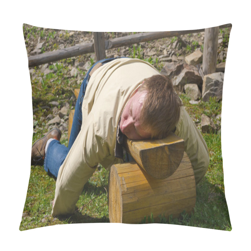 Personality  Man Sleeping On A Wooden Bench Pillow Covers